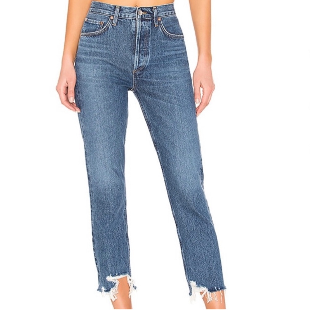 AGOLDE Riley Distressed Hi-rise Jeans in Veto